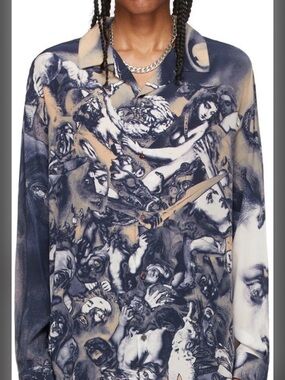 Y/Project Blue Artistic Print Nostalgia Silk Shirt